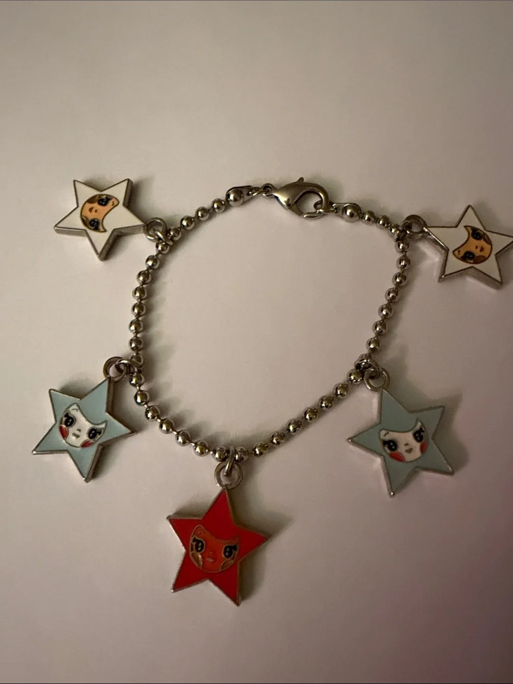 Kids Star Charm Bracelet - Red, Light Blue & White 7 inch